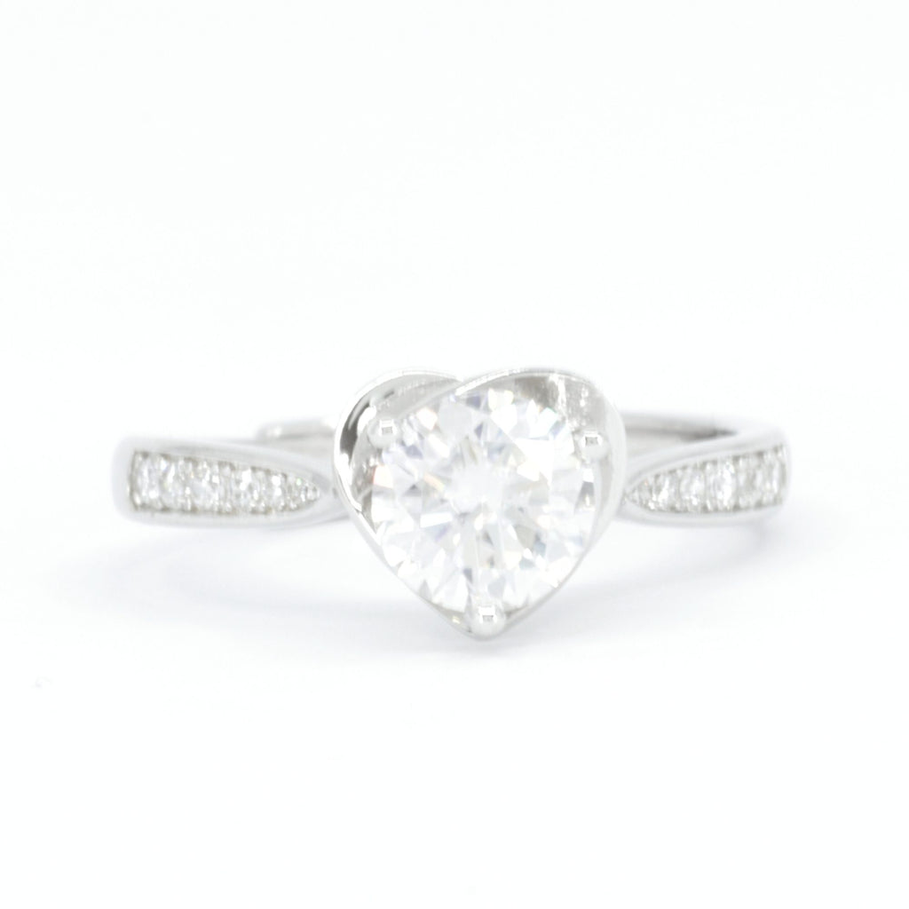 Silver Adjustable Heart Moissanite Engagement Ring for Women