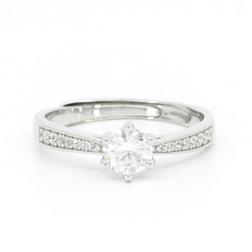Dainty adjustable gold engagement ring with 0.5 carat moissanite in front view