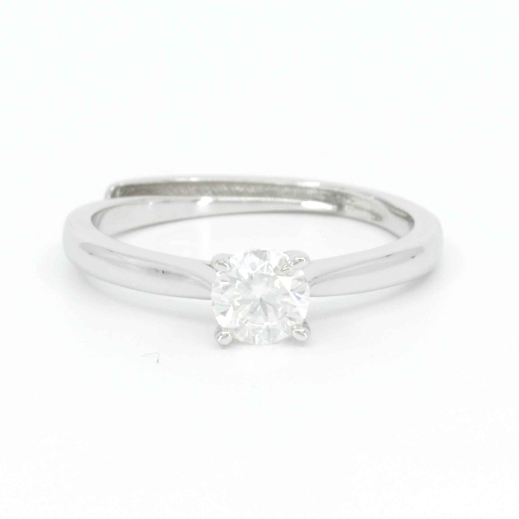 Dainty adjustable gold engagement ring with 0.5 ct moissanite, front view