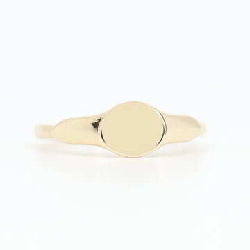 Front view of Allring adjustable gold dainty signet ring, smooth polished finish, resizable band