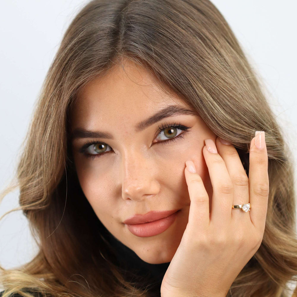 Side view of Gold Allring Heart Crystal Adjustable Ring highlighting open band and delicate design
