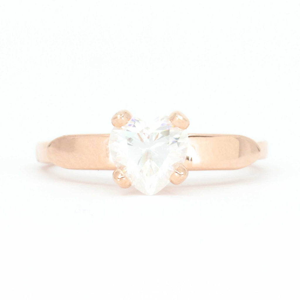 Rose Gold Allring Heart Crystal Ring, front view highlighting sparkling heart-shaped crystal
