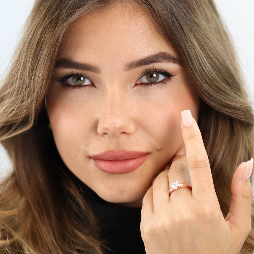 Side view of Rose Gold Allring Heart Crystal Adjustable Ring, showing elegant open band