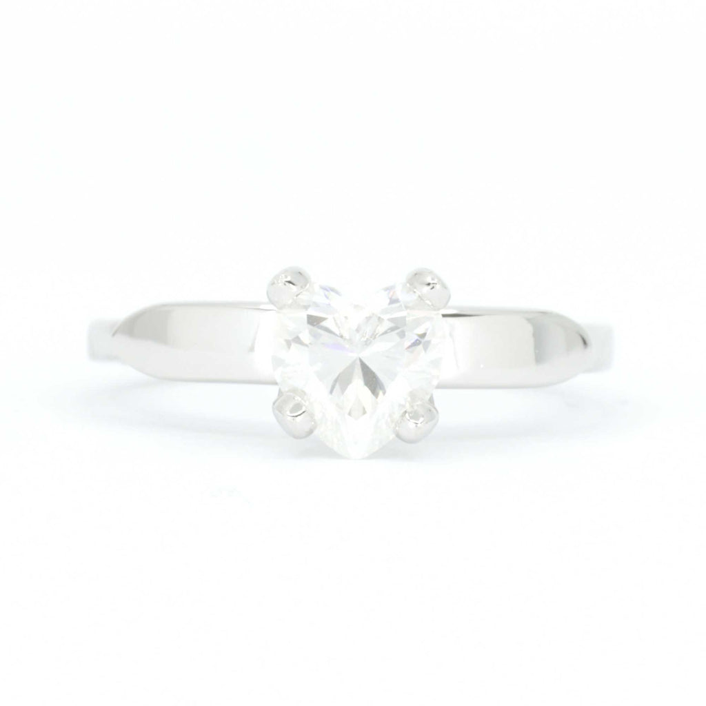 White Gold Allring Heart Crystal Ring, front view with sparkling heart crystal and adjustable design