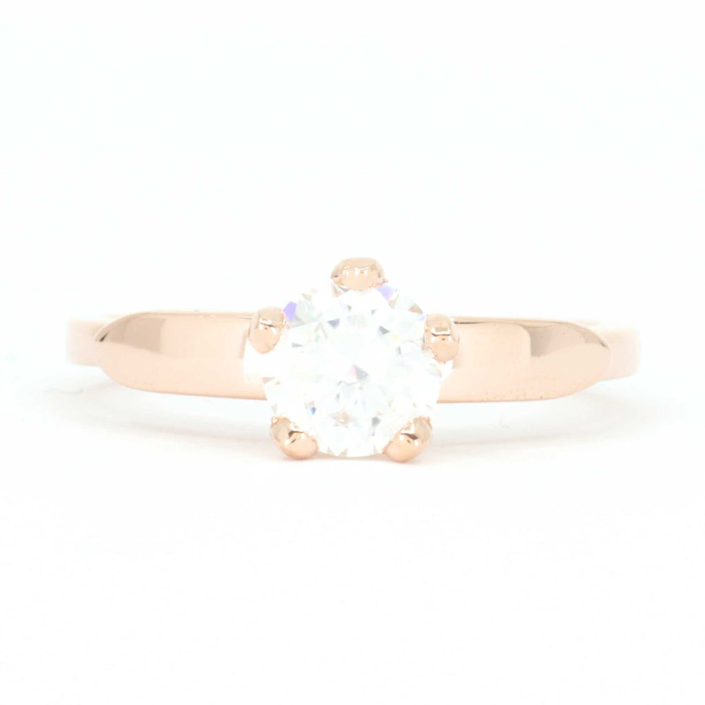 Rose Gold Allring Solitaire Adjustable Engagement Ring, front view highlighting crystal and elegant band