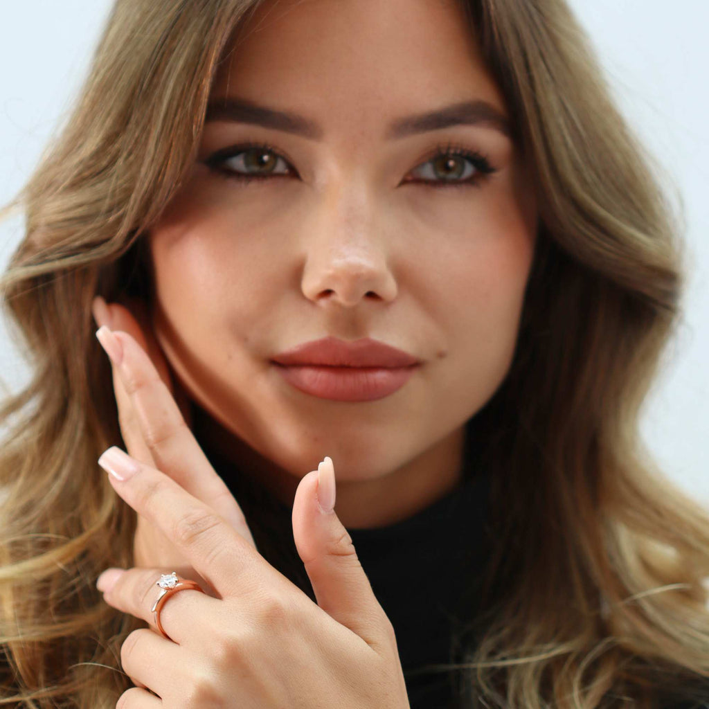 Side view of Rose Gold Allring Adjustable Engagement Ring showing open-back design