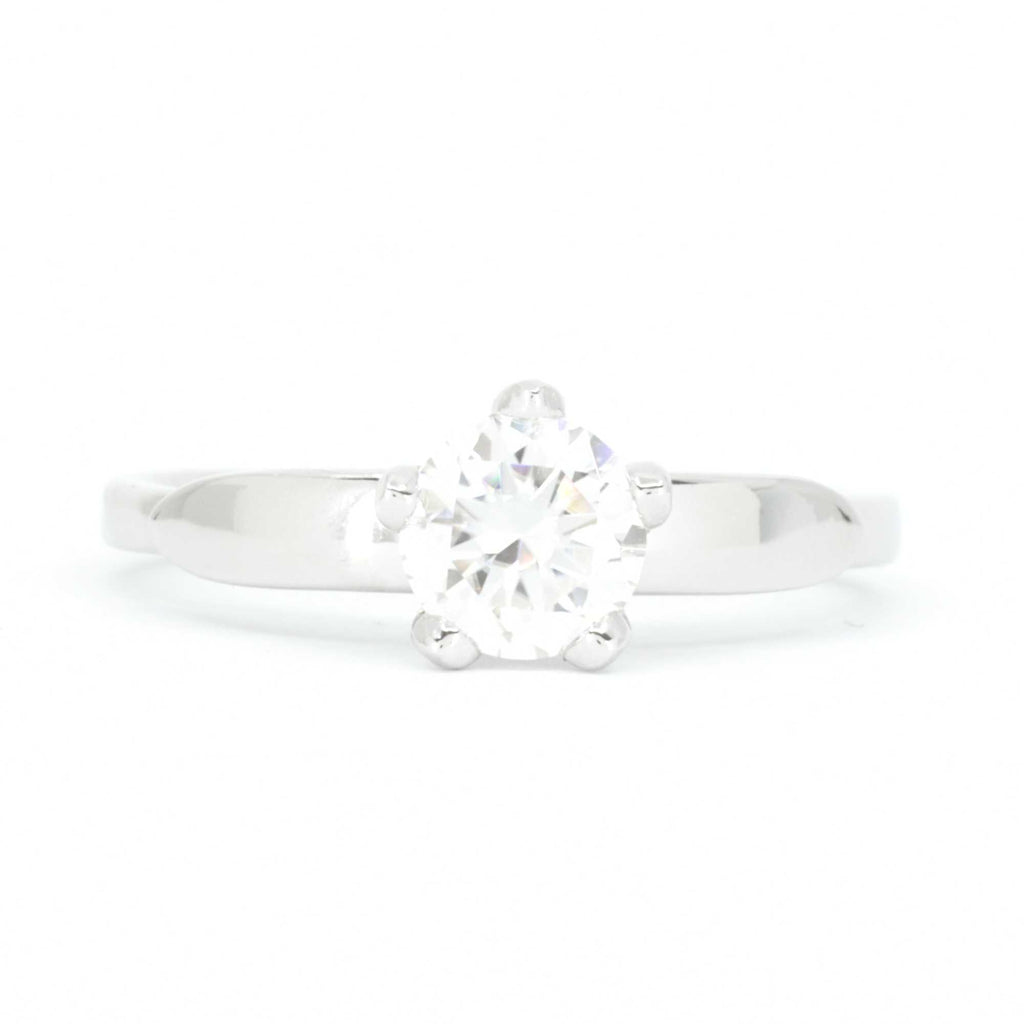 White Gold Allring Solitaire Adjustable Engagement Ring, front view with sparkling crystal and open band