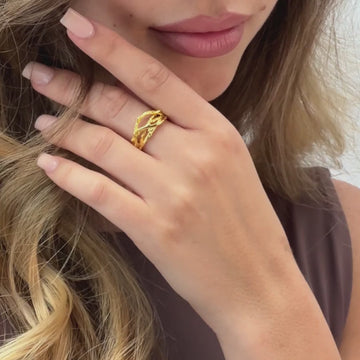 vintage crown open adjustable ring for women by satinski model featuring design