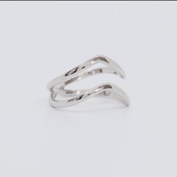 Double Wave Dainty Silver Resizable Ring by Satinski