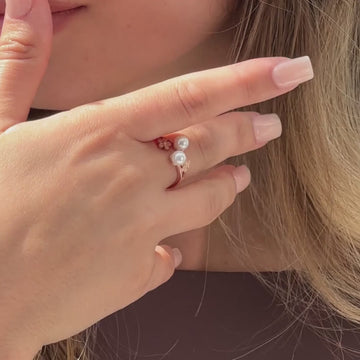 two pearl open adjustable ring for women by satinski model featuring design