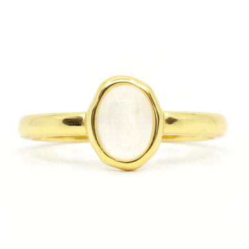 Close-up of Satinski dainty adjustable open opal ring in gold finish.
