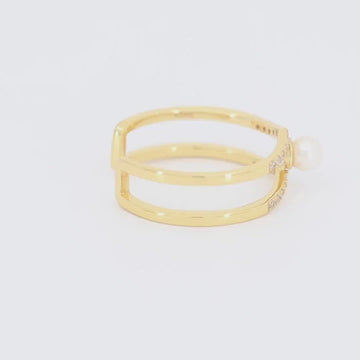 Satinski natural pearl 18k gold-plated double open resizable stacking ring