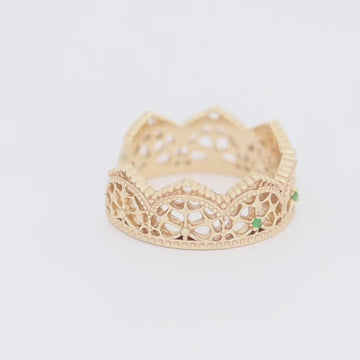 Satinski crown 18k gold-plated emerald silver adjustable open ring
