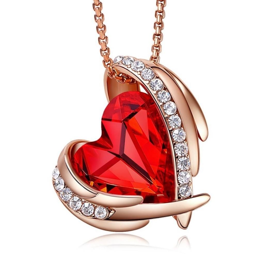 Satinski red heart romantic pendant necklace with Swarovski crystals