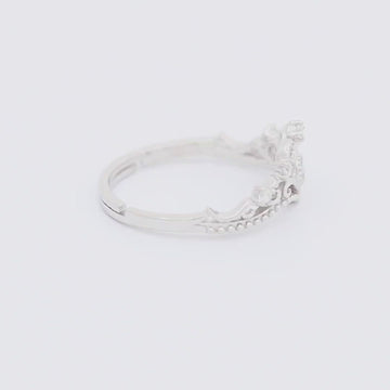Satinski crown heart silver crystal resizable stacking ring
