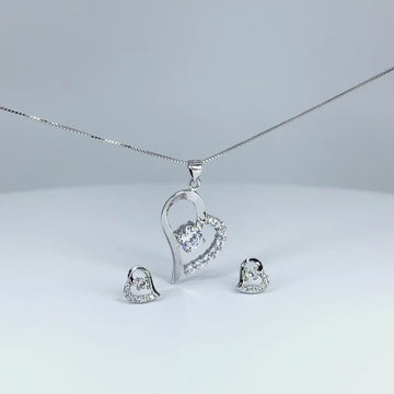 Satinski silver crystal heart earrings necklace set