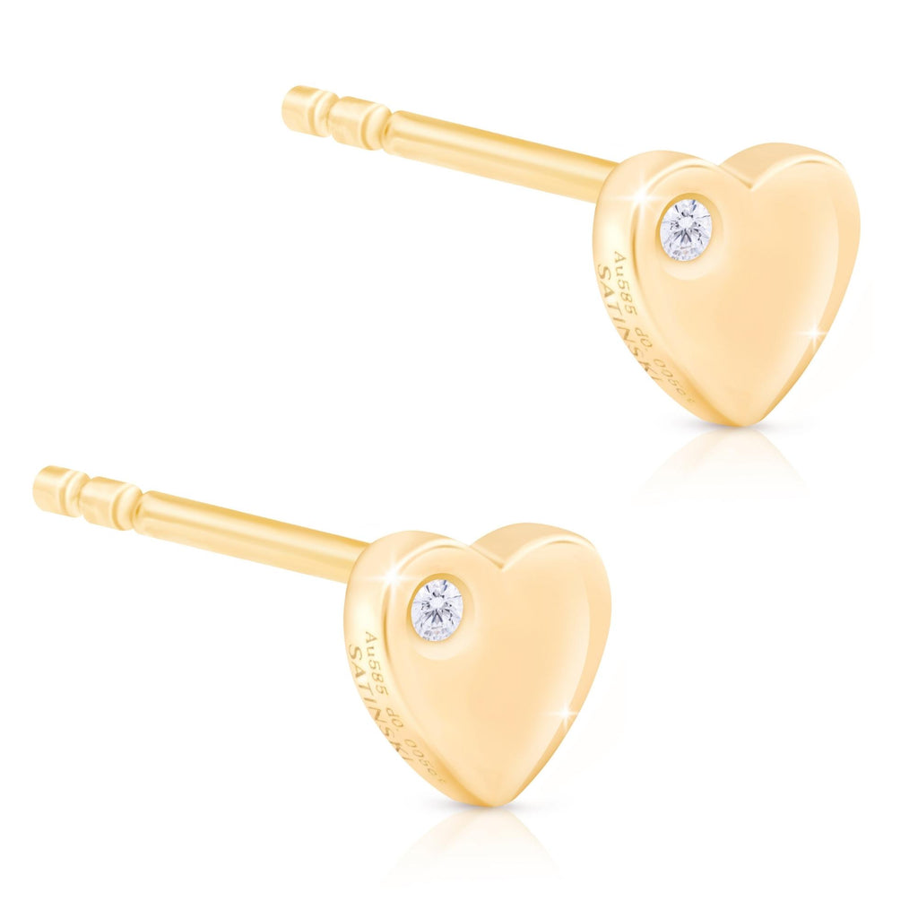 Satinski 14K gold natural diamond heart stud pushback earrings