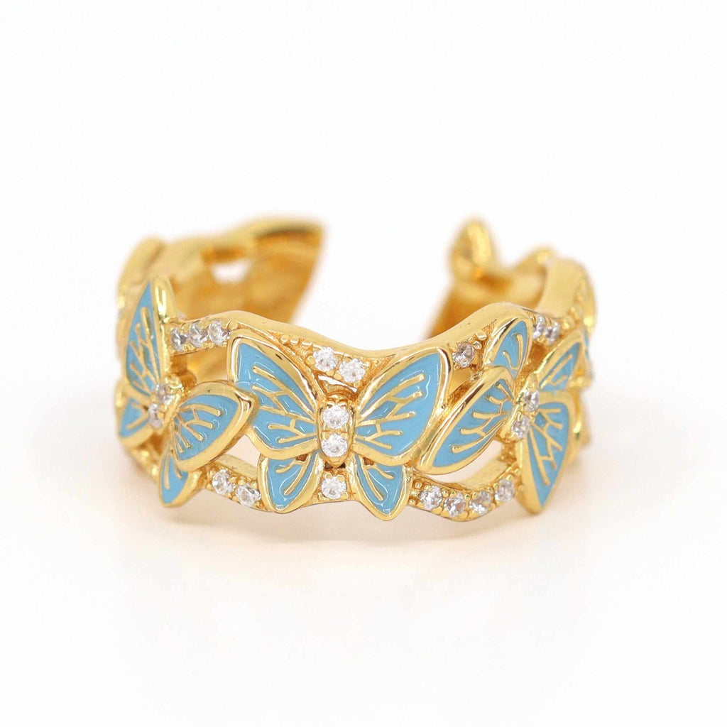 Satinski butterfly 18k gold-plated silver open resizable stacking ring