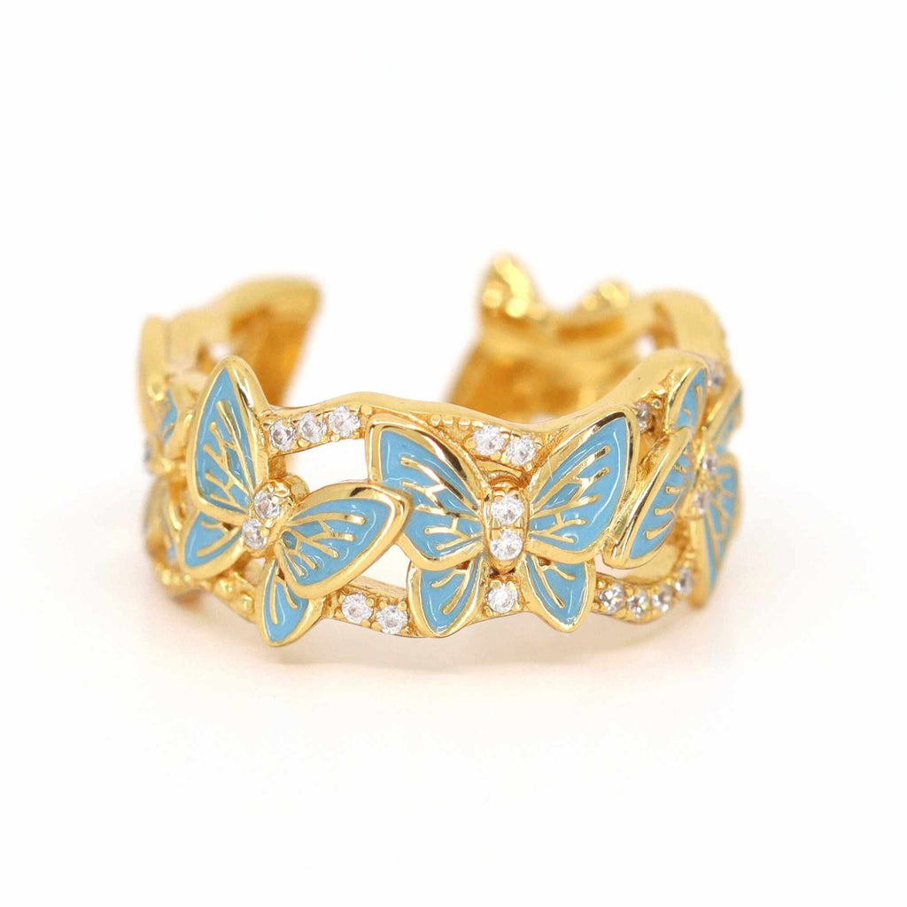 Satinski butterfly 18k gold-plated silver open resizable stacking ring