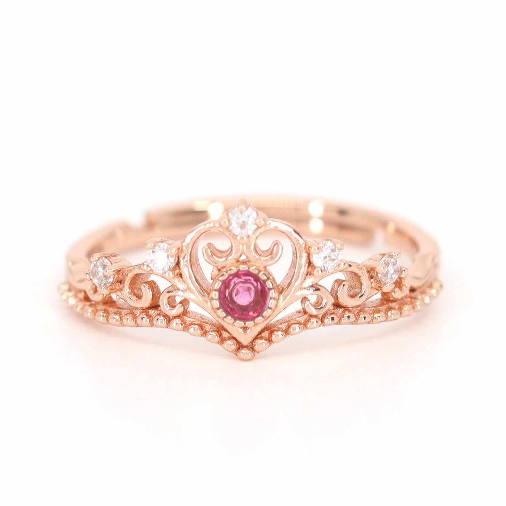 Satinski crown heart silver crystal resizable stacking ring