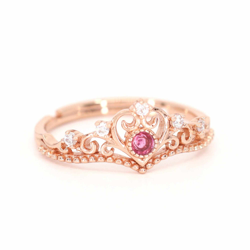 Satinski crown heart silver crystal resizable stacking ring