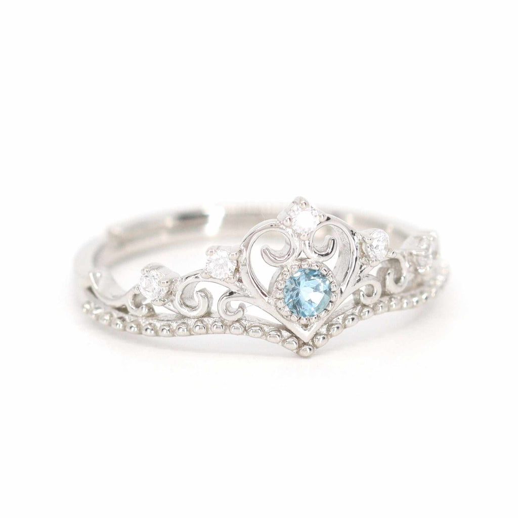 Satinski crown heart silver crystal resizable stacking ring