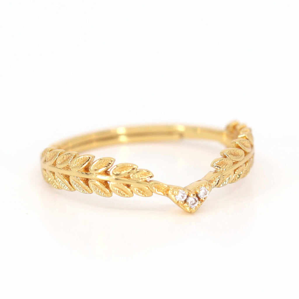 Satinski dainty olive leaf gold-plated silver adjustable stacking ring