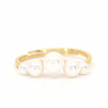 Satinski dainty pearl silver fishbone resizable stacking ring