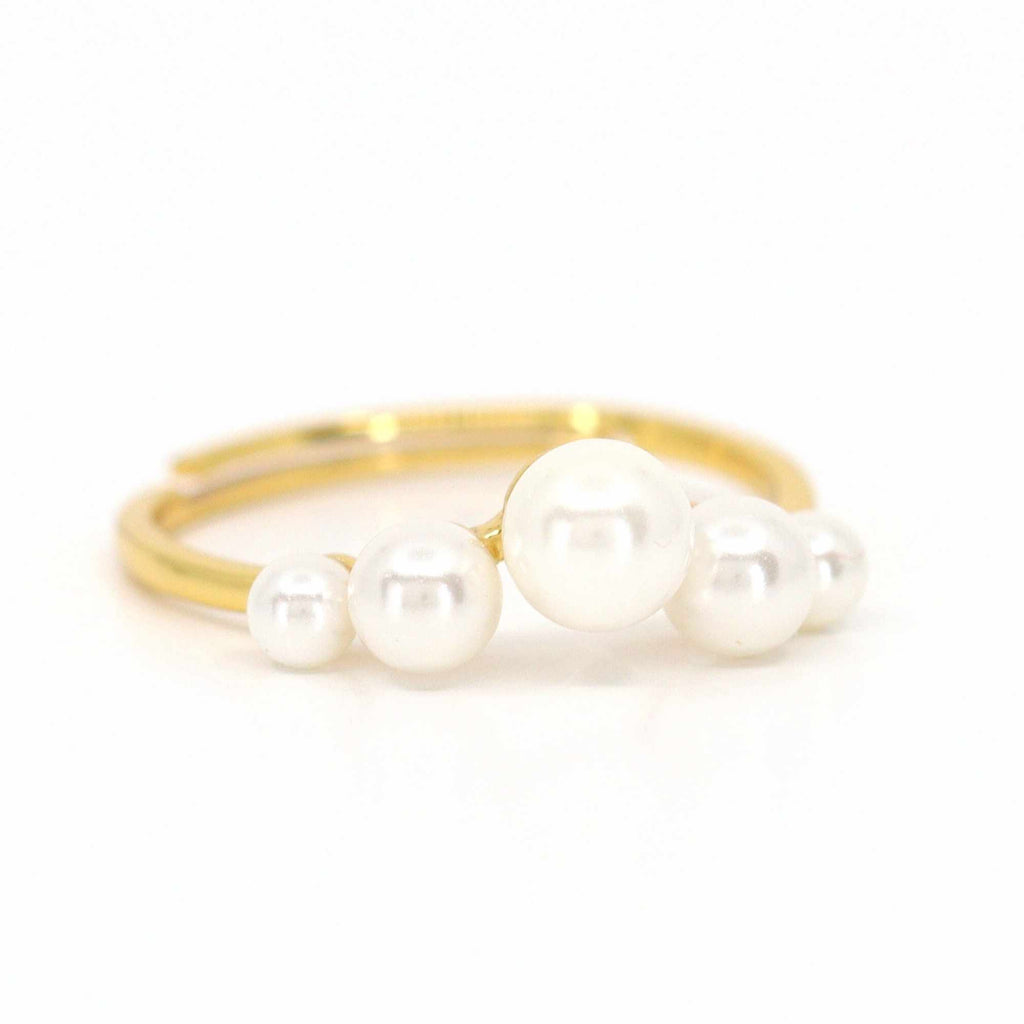 Satinski dainty pearl silver fishbone resizable stacking ring