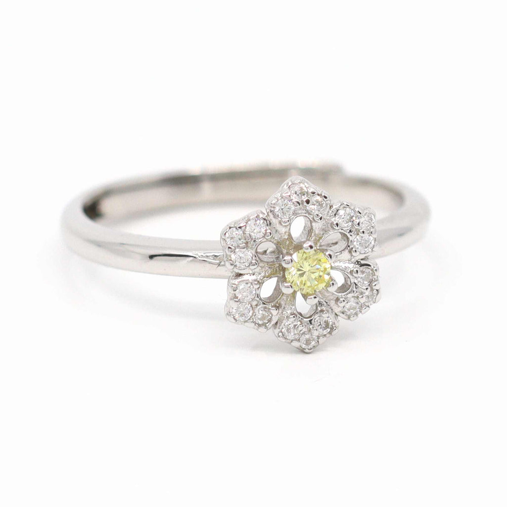 Satinski silver crystal daisy flower resizable stacking ring
