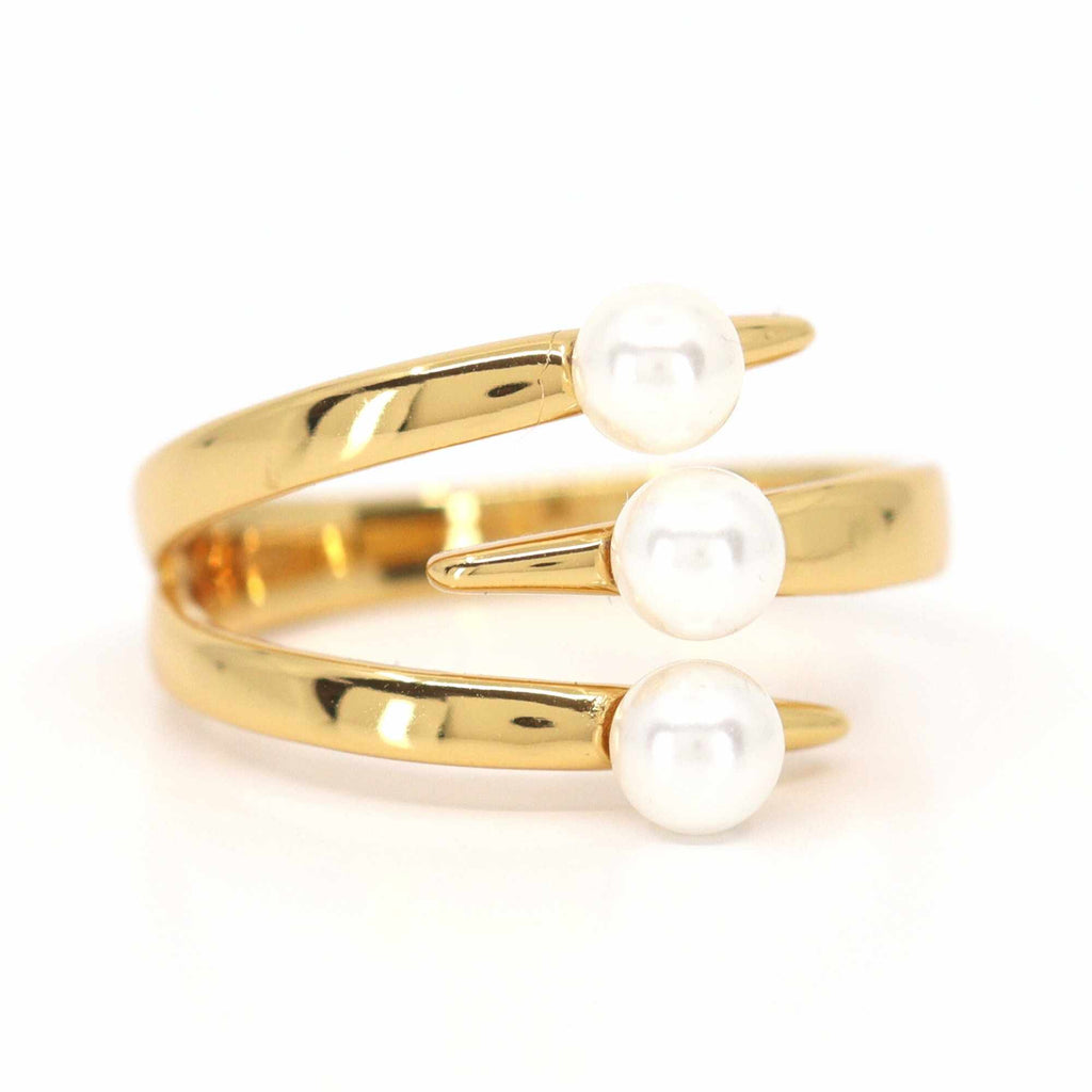 Satinski lacuna claw dainty natural pearl silver resizable stacking ring