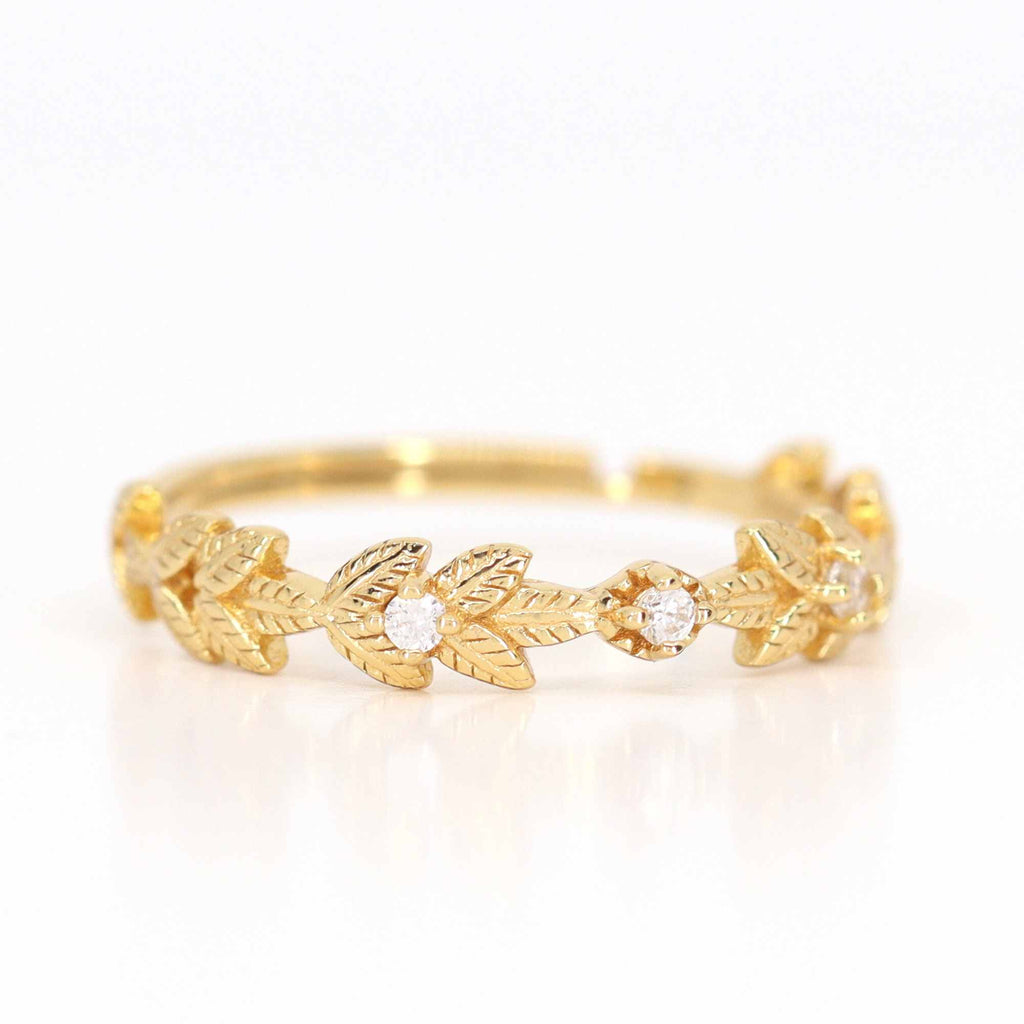 Satinski leaf dainty 18k gold-plated silver crystal resizable stacking ring