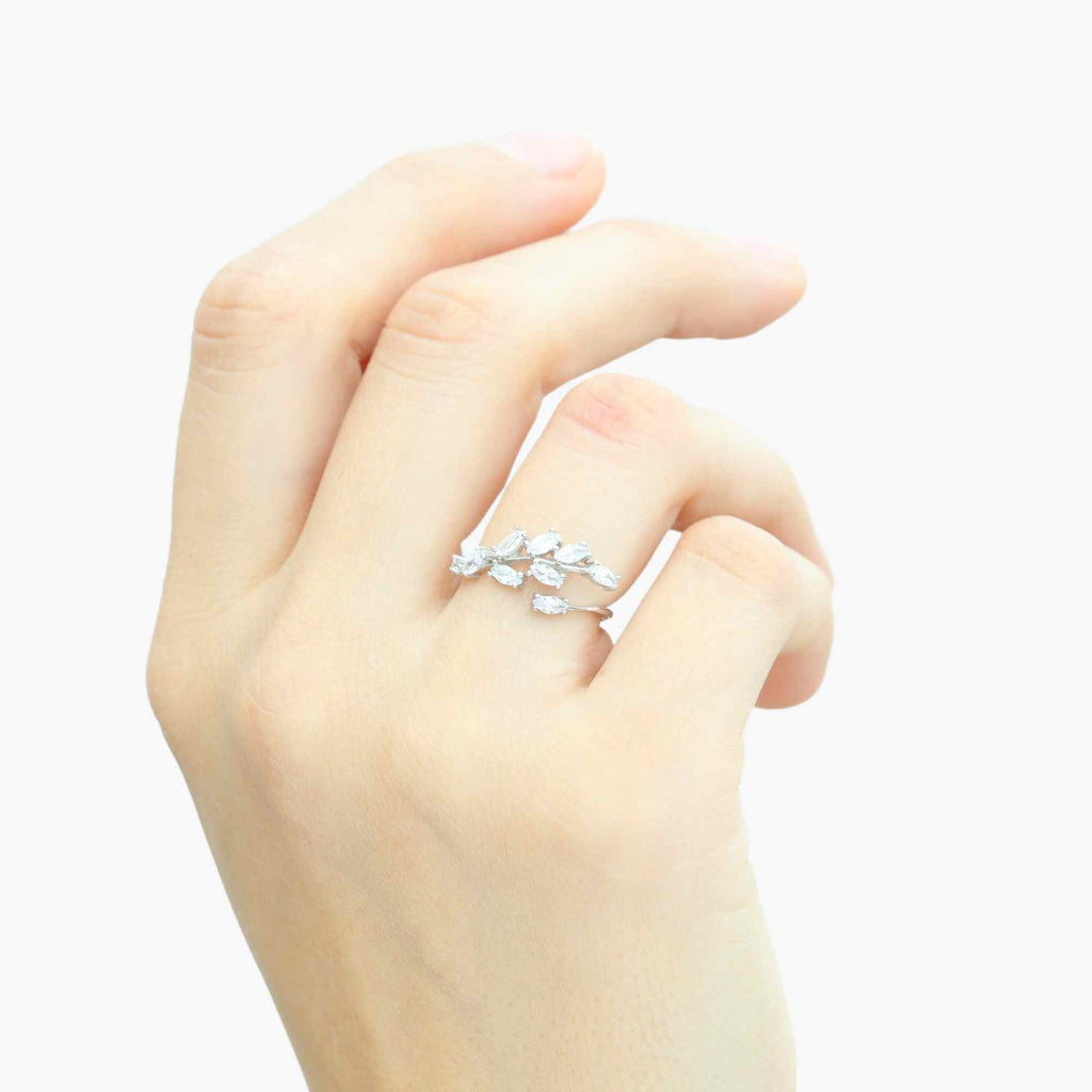 Resizable olive leaf wrap-around adjustable gold-plated silver ring
