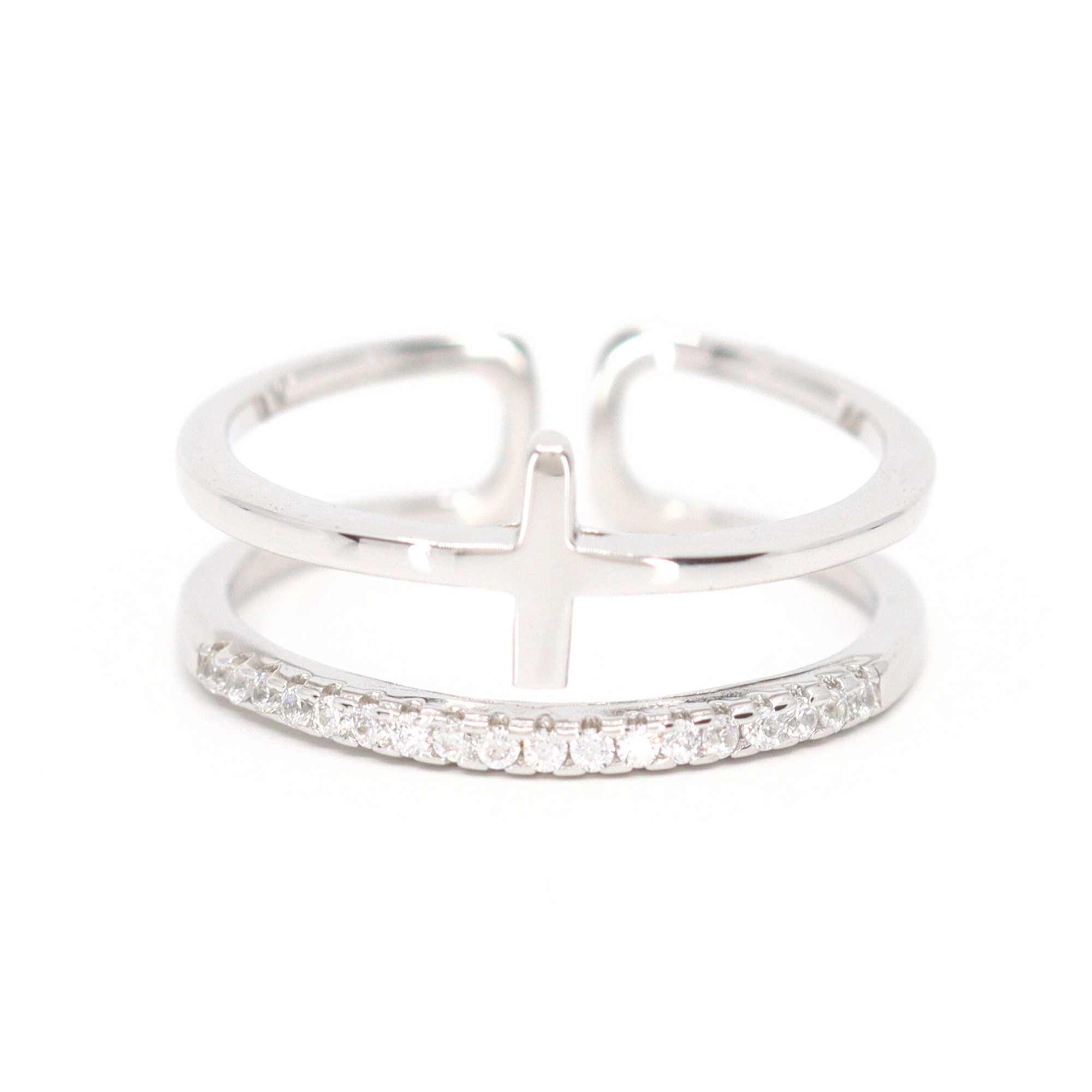 Anello alla Moda a Croce con Zircone Colorato Argento S925 per Donna