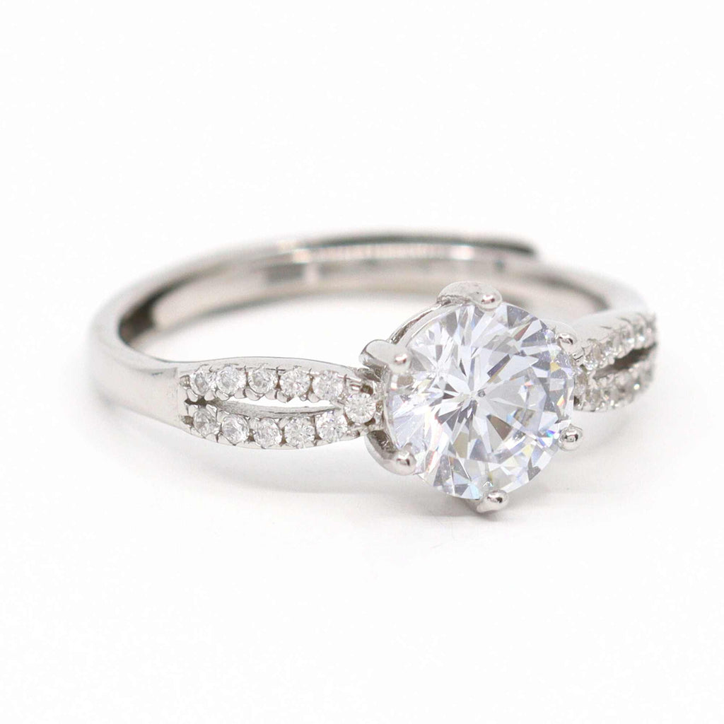 Satinski silver solitaire crystal pave resizable engagement ring