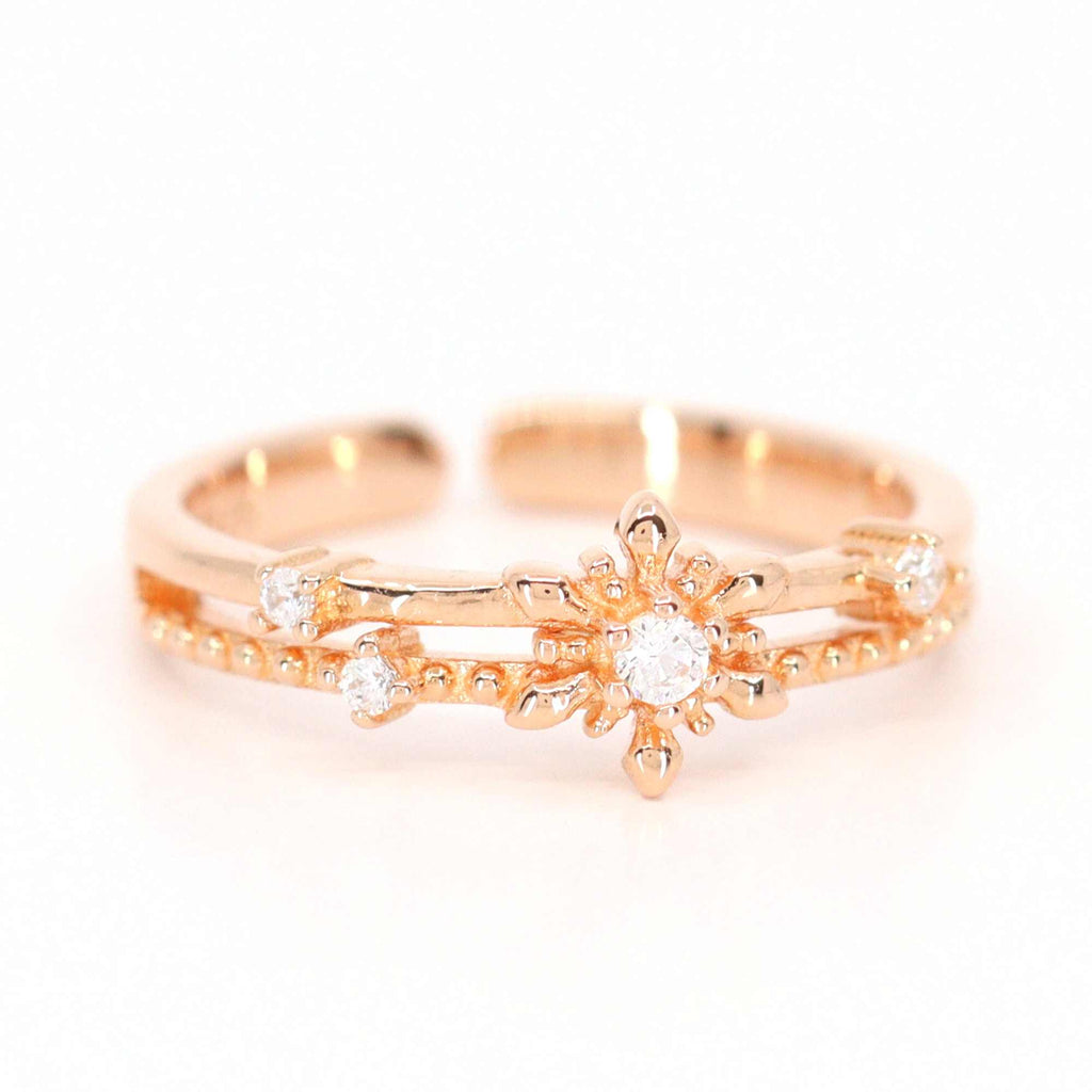 Satinski silver crystal sunflower rose gold-plated resizable stacking ring