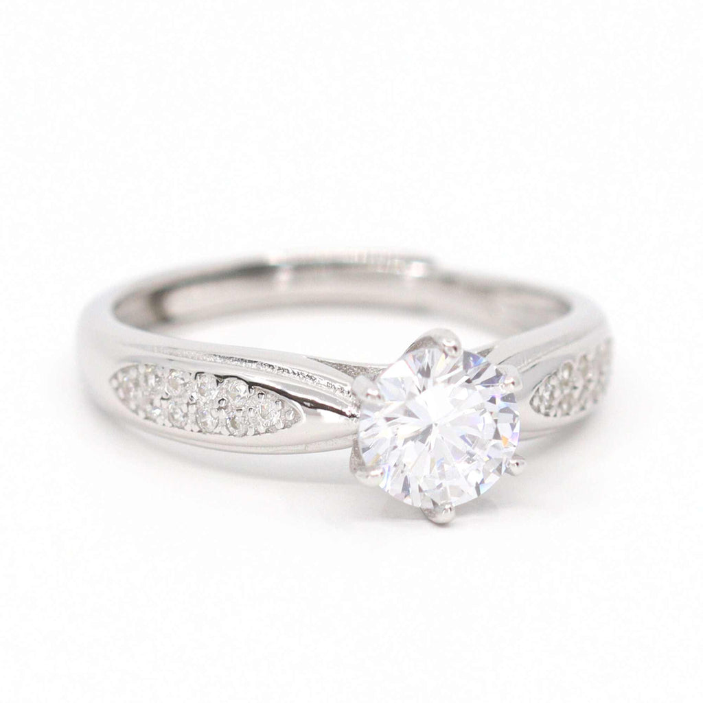 Satinski silver engagement solitaire crystal resizable ring