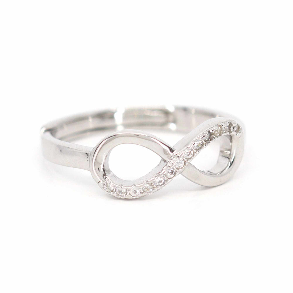 Satinski silver infinity delicate crystal resizable stacking ring