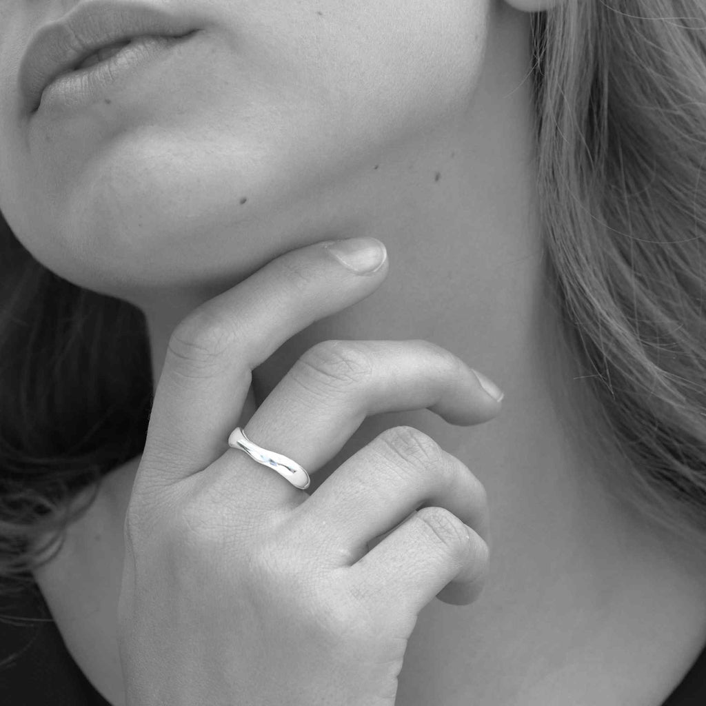Ocean Wave Silver Resizable Stacking Ring by Satinski - Elegant & Adjustable