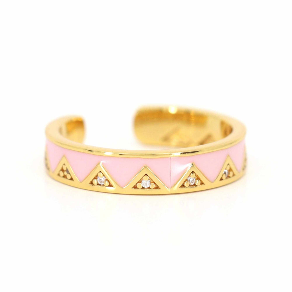 Satinski triangle pink 18k gold-plated silver open resizable stacking ring