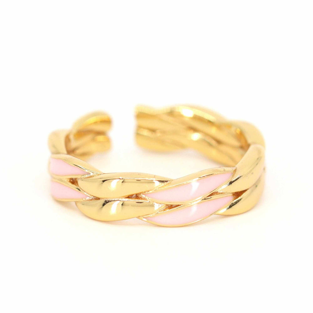 Satinski twist pink double shank silver open resizable stacking ring