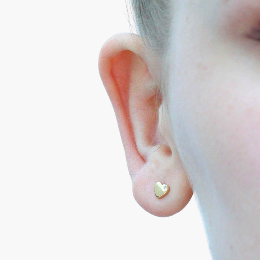 Satinski 14K gold natural diamond heart stud pushback earrings