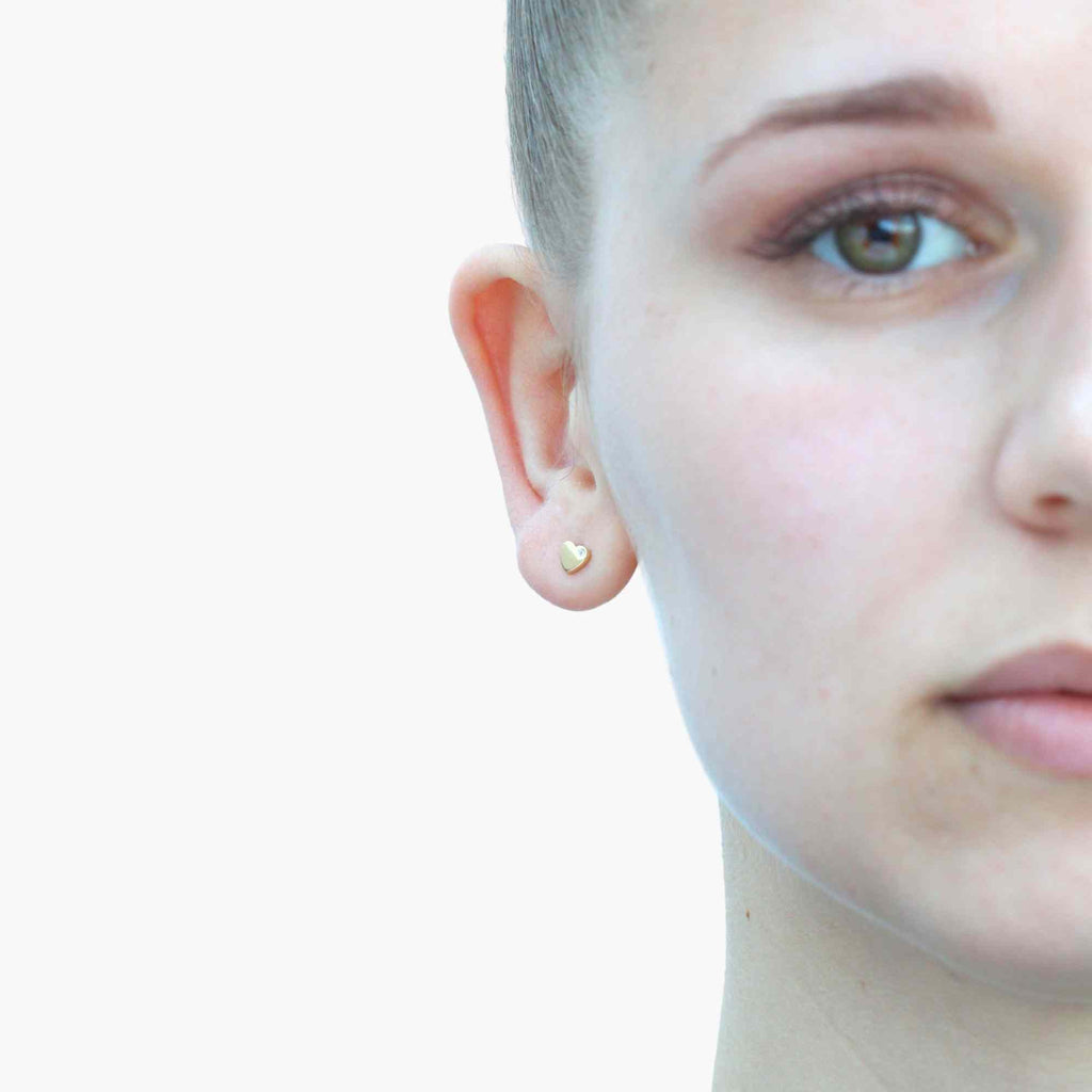 Satinski 14K gold natural diamond heart stud pushback earrings