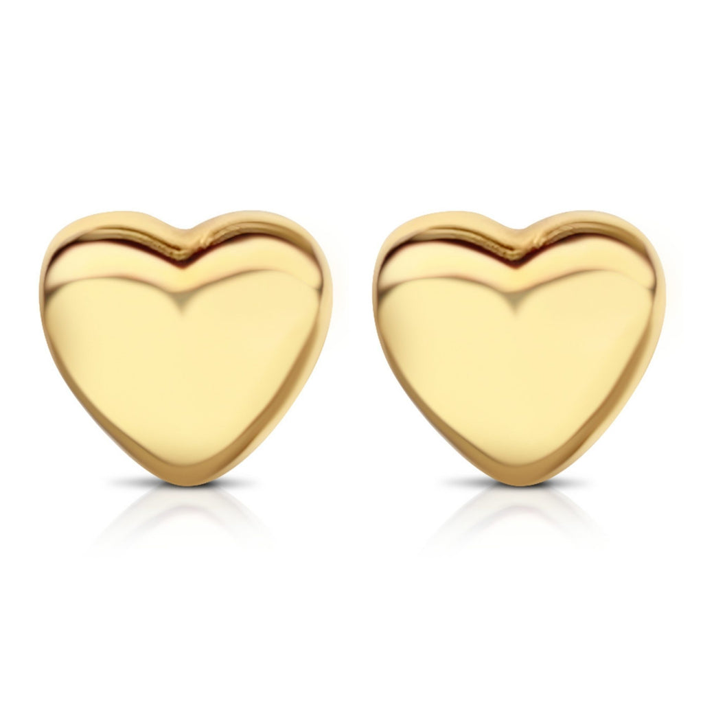 18K Solid Gold Heart Stud Earrings by Satinski - Elegant & Hypoallergenic