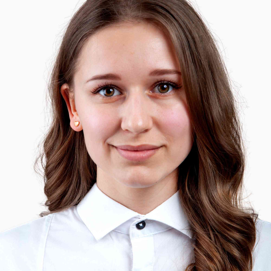 18K Solid Gold Heart Stud Earrings by Satinski - Elegant & Hypoallergenic