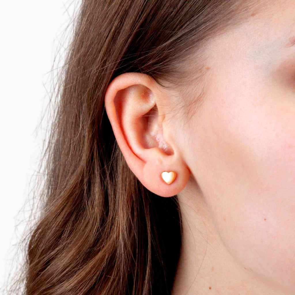 18K Solid Gold Heart Stud Earrings by Satinski - Elegant & Hypoallergenic