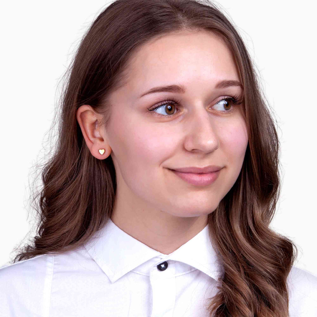 18K Solid Gold Heart Stud Earrings by Satinski - Elegant & Hypoallergenic