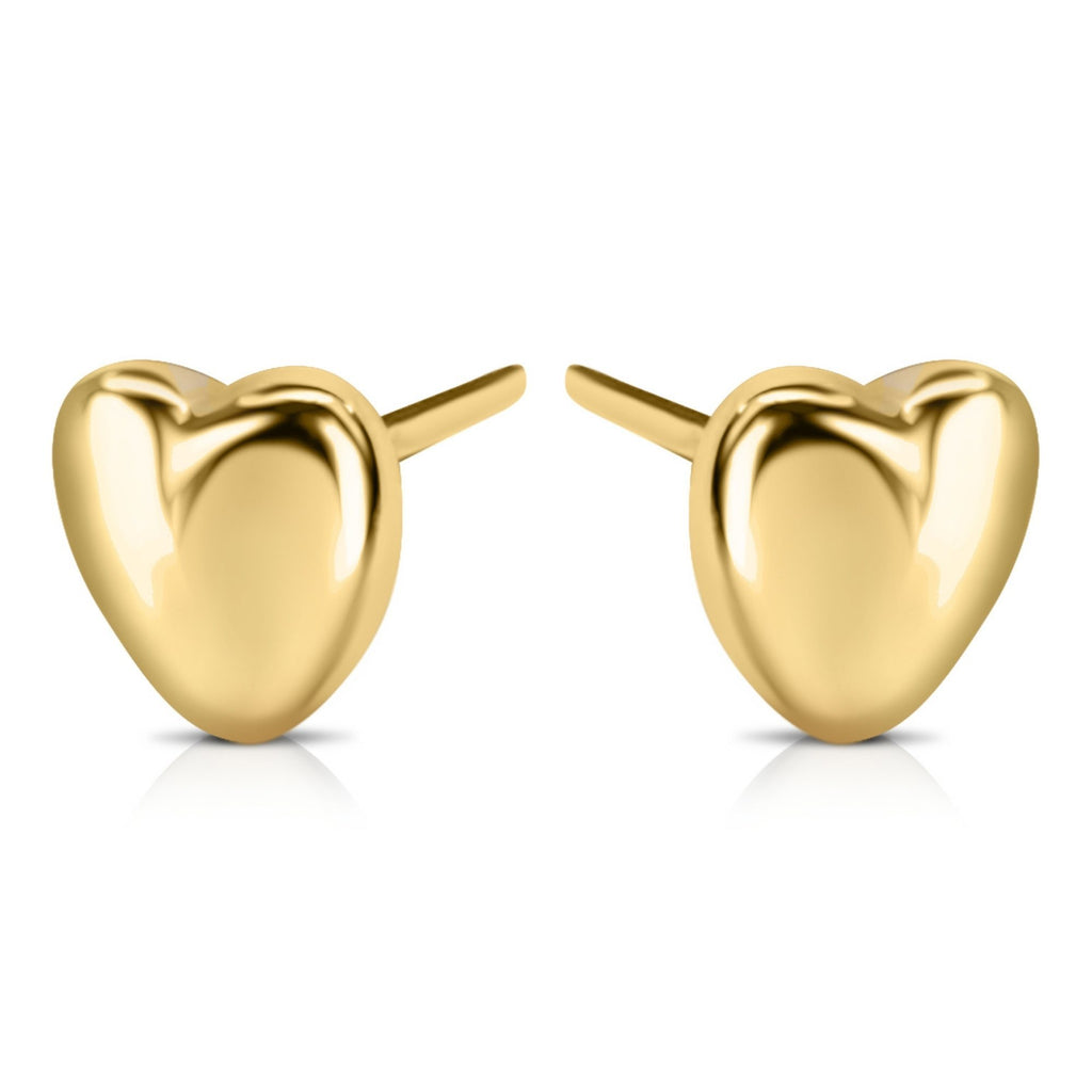 18K Solid Gold Heart Stud Earrings by Satinski - Elegant & Hypoallergenic