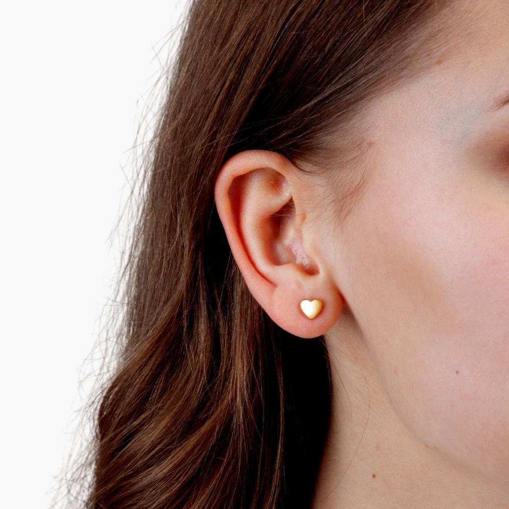 18K Solid Gold Heart Stud Earrings by Satinski - Elegant & Hypoallergenic