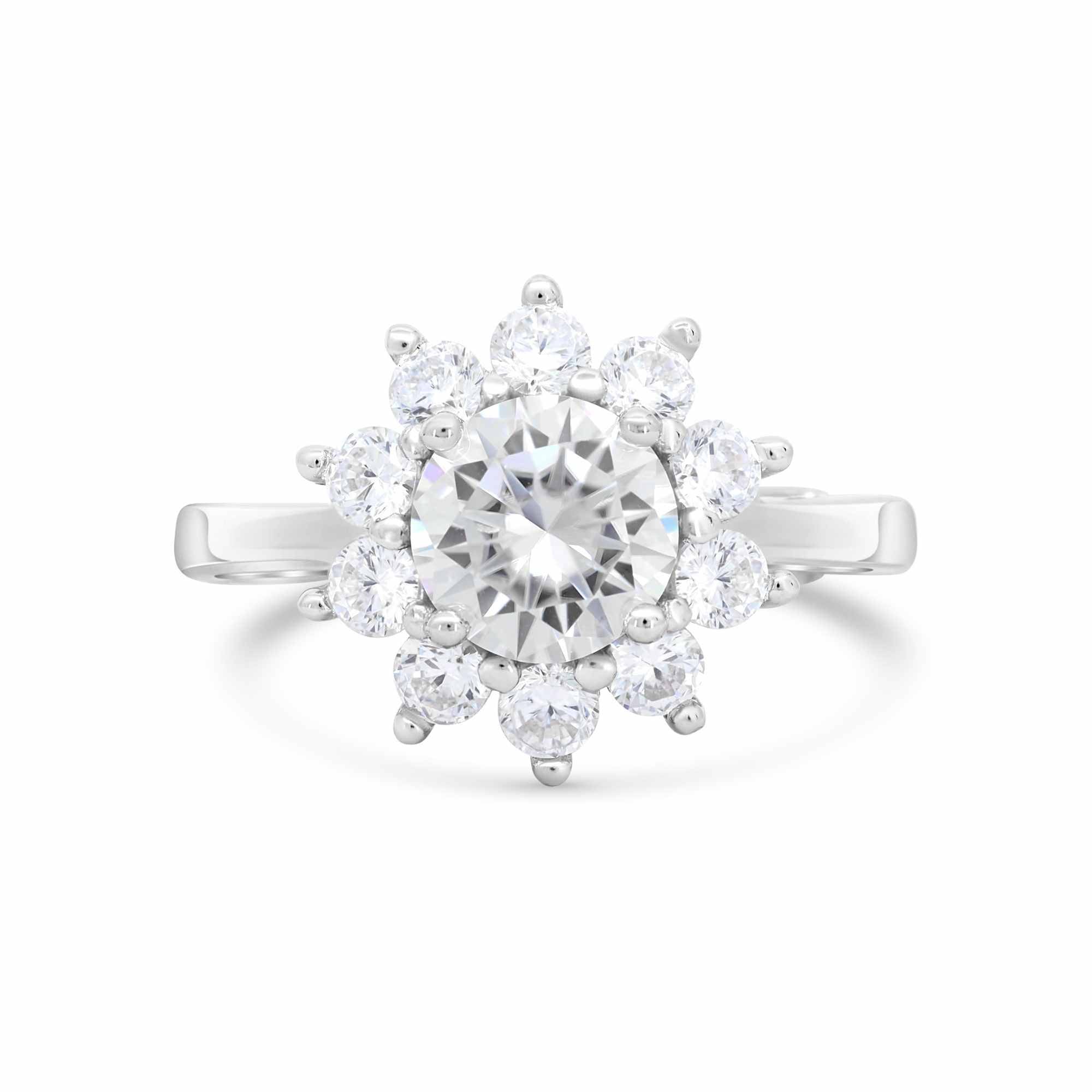 Satinski carat moissanite flower silver resizable engagement ring